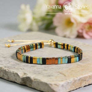 Pulsera japonesa Miyuki Tila delicada, ajustable, apilable, con cuentas planas, joyería minimalista