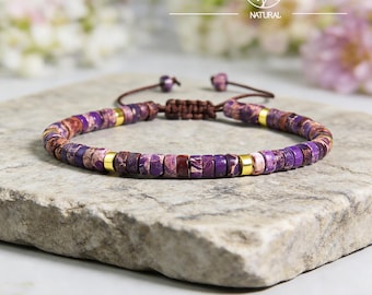 Purple Sea Sediment Jasper Bracelet, Healing Crystal Gemstone Jewelry