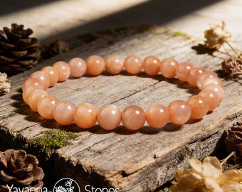Orange Sunstone Crystal Bracelet, 7mm Round Beads, Healing Energy Jewelry
