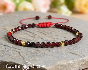 Bracciale in granato, cristallo di pietra preziosa da 3 mm, pietra portafortuna di gennaio