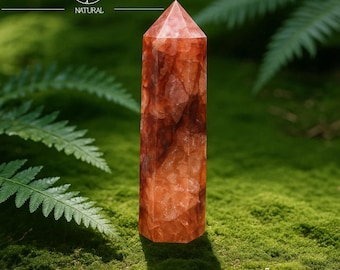 Fire Quartz Tower, Natural Hematoid Crystal Obelisk, Root Chakra Decor