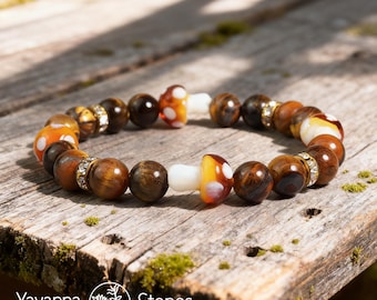 タイガーアイ マッシュルームブレスレット - 天然宝石 繁栄