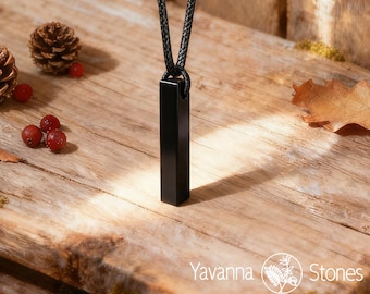 Collar con colgante de piedra preciosa de barra de obsidiana negra, joyería de cristal curativo con piedras preciosas naturales, amuleto protector.