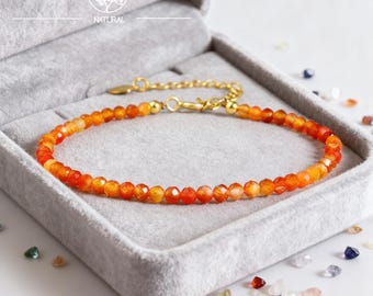 Dainty Fire Agate Bracelet, Red Gemstone, Adjustable Gold Chain