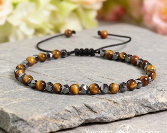 Armband hematietobsidiaan met tijgeroog, edelsteen met drievoudige bescherming