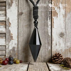 Black Obsidian Double Point Pendant Necklace | Healing Crystal Wand Amulet | Men's Protection Crystal Jewelry