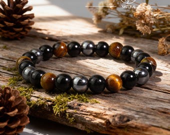 Triple Protection Crystal Bracelet, Black Obsidian, Tiger Eye, Hematite