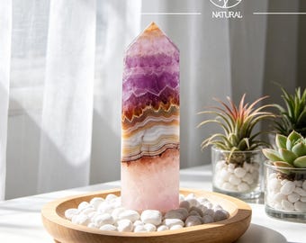 Torre obelisco de cristal de ágata y encaje de amatista – Varita natural pulida para decoración del hogar