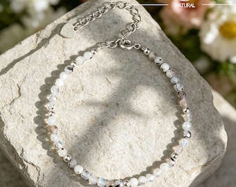 Regenbogen Mondstein Perlen Armband, 3 mm Edelstein, Verstellbar