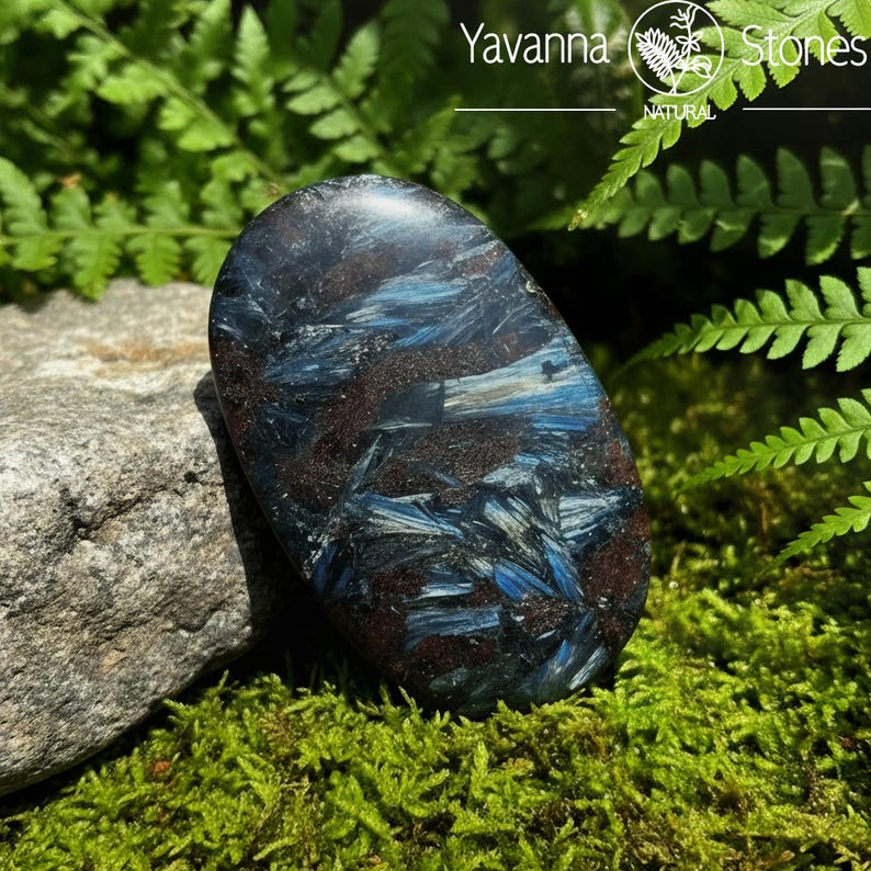 Arfvedsonite Palm Stone: Polished Crystal Worry Stone, Firework Gemstone image 4