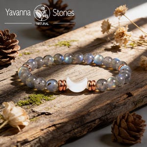 Labradorite Moon Phase Stretch Bracelet - Lunar Energy Crystal Jewelry - Healing Protection Bracelet Gift