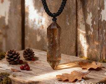 Ciondolo in quarzo fumé, collana con ciondolo a doppia punta in pietra preziosa naturale, amuleto esagonale regolabile in cristallo, regalo per lei, regalo per donne