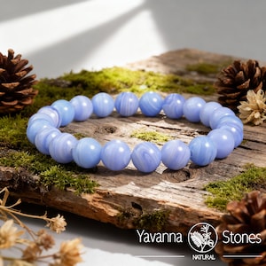 Blue Lace Agate Bracelet: Handmade 8mm Crystal Gemstone Stretch Jewelry