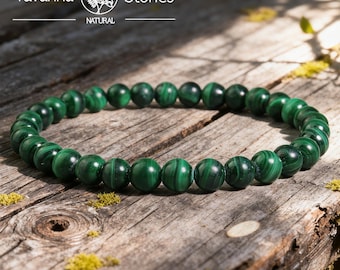 Malachite Stretch Bracelet, Natural 6mm Round Gemstone Dainty Bracelet, Green Crystal Healing Jewelry