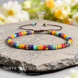 7 Chakra Bracelet, Galaxy Jasper, Natural Stone, Adjustable