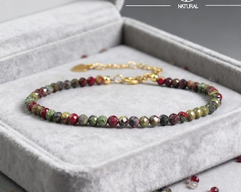 Dragon Bloodstone Bracelet, Dainty Gemstone Beaded Jewelry, Adjustable