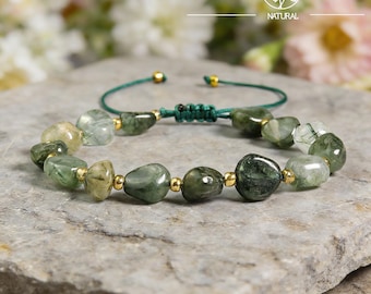 Braccialetto delicato in agata muschiata, perline di cristallo di agata verde naturale, gioielli minimalisti, regali di Natale