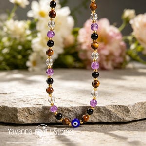 Evil Eye Protection Bracelet – Clear Quartz, Amethyst, Tiger Eye, Black Tourmaline image 12