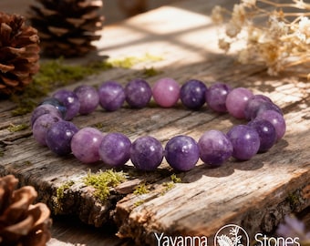 Lepidolite Crystal Bracelet: 8mm Purple Gemstone Beaded Healing Bracelet