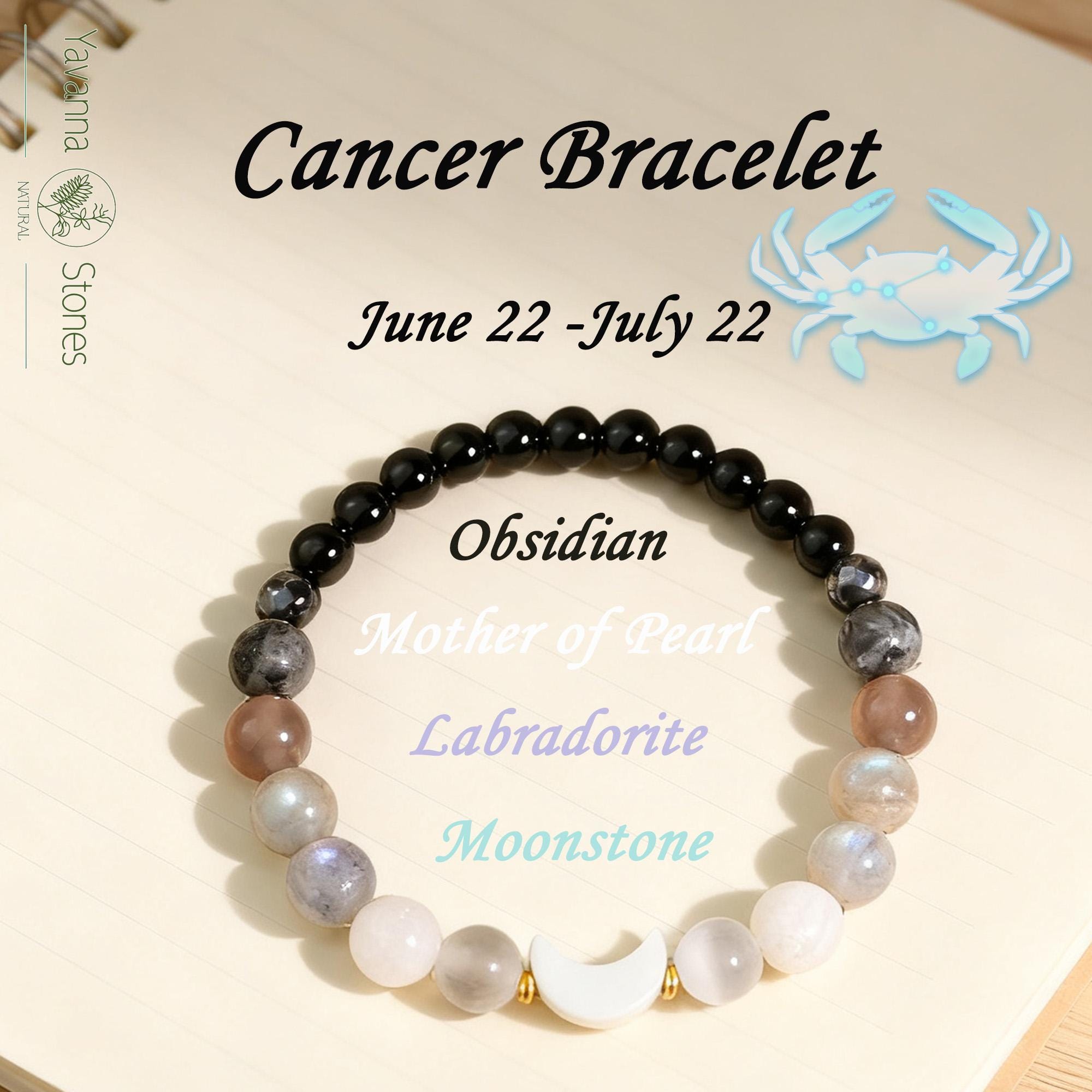 Cancer Birthstone Bracelet, Moonstone, Labradorite, Mother of
