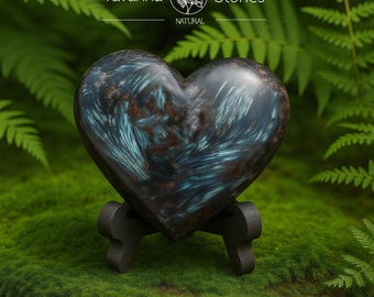 High Flash Arfvedsonite Heart, Fireworks Stone, Healing Crystal Decor