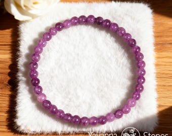 Pulsera de lepidolita, delicada pulsera de piedras preciosas redondas naturales de 4 mm, joyería de cristal curativo morado, regalo para ella