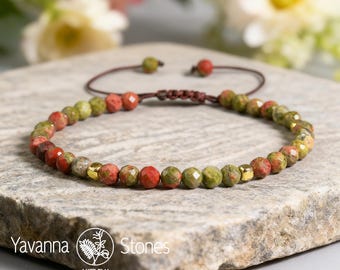 Pulsera de unakita, piedra preciosa facetada de 3 mm, delicada y ajustable.