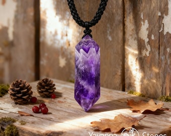 Chevron Amethyst Point Pendant, Dream Amethyst Gemstone, Adjustable Cord