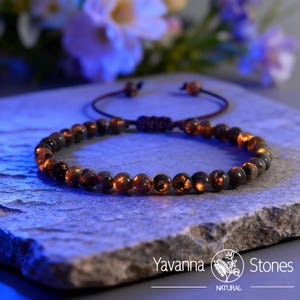 Natural Yooperlite Stone Bracelet, 4mm UV Reactive Flame Crystal Gemstone Dainty Jewelry