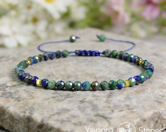 Azurite-Malachite Bracelet, Faceted Gemstone Beaded, Adjustable