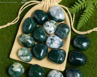 Moss Agate Tumbled Stones: Natural Polished Palm Worry Stones