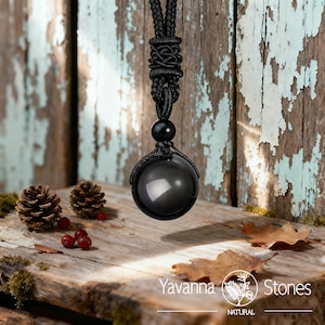 Natural Obsidian Pendant Necklace, 16mm Round Gemstone Amulet, Natural Crystal Jewelry, Gift for Her