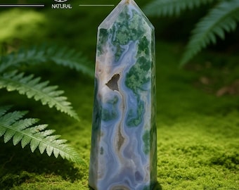 モスアゲートタワーポイント、天然宝石オベリスクワンド、鉱物標本