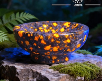 Cuenco de piedra de yooperlita, cristal fluorescente reactivo a los rayos UV, decoración del hogar