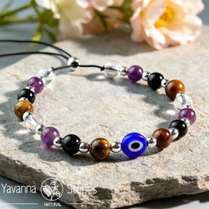 Evil Eye Protection Bracelet – Clear Quartz, Amethyst, Tiger Eye, Black Tourmaline image 8