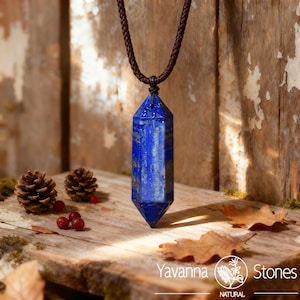 Lapis Lazuli sexkantigt spetsigt hänge, justerbart snörehalsband