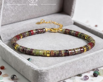 Dragon Bloodstone Beaded Bracelet, Natural 2x4mm Crystal Gemstone Dainty Minimalist Jewelry, Gift for Him