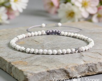 Howlietarmband, 3 mm gefacetteerd wit kristal, verstelbare boho-stapelsieraden