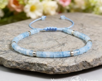 Aquamarine Crystal Beaded Bracelet, Dainty Gemstone Jewelry, March Birthstone