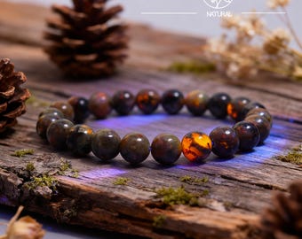 Yooperlite Stone Bracelet, UV Reactive Firestone Gemstone, 8mm Healing Jewelry