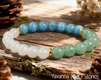 Pulsera de aguamarina, aventurina verde y ágata gris, joyería de cristal curativo