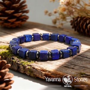 Lapis lazuli-armband, natuurlijk 6 mm blauwe kristallen edelsteen vierkante kralen herensieraden, cadeau voor hem
