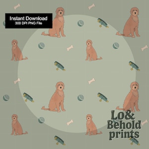 Goldendoodle Seamless Pattern: Dog Fabric, Wallpaper (Digital Download, PNG, 300 DPI, Commercial License)