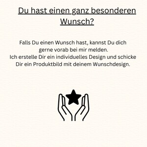 May include: Cream-colored background with black text and a graphic of hands holding a star. The text reads, "Do you have a very special wish?" and offers custom design services.