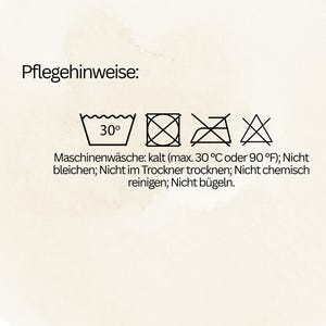 May include: Care instructions graphic with symbols and text. The text reads "Pflegehinweise:" followed by symbols for washing at 30&deg;C (90&deg;F), do not bleach, do not tumble dry, do not dry clean, and do not iron.