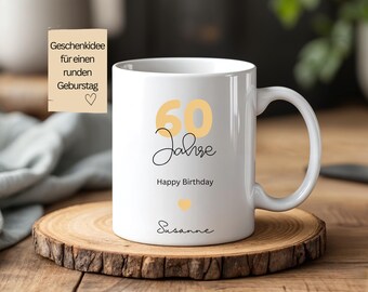 Tasse runder Geburtstag mit Name & Alter, personalisierte Tasse, Geschenkidee runde 40. 50. 60. 70. Geburtstag, graviert mit Name