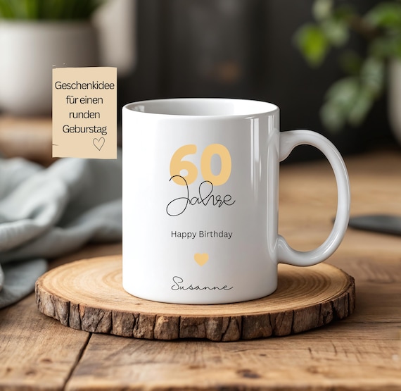 Tasse runder Geburtstag mit Name & Alter, personalisierte Tasse, Geschenkidee runde 40. 50. 60. 70. Geburtstag, graviert mit Name