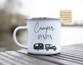 Camping Tasse personalisiert – Emaillebecher mit Name / Geschenk für Camper & Vanlife.Geschenk für Abenteurer.Picknik Becher.Outdoor Mug.