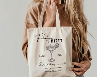 30 Geburtstag, personalisierter Stoffbeutel, Fabulous Thirty Spruch, Jutebeutel Geschenk, runder Geburtstag Geschenk, Custom Cotton Bag Gift