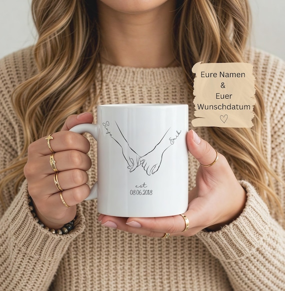Ich liebe Dich Geschenk, personalisierte Tasse, Geschenk für Paare, Valentinstag Hochzeit Jahrestag, Pärchentassen mit Namen, Wunschgravur